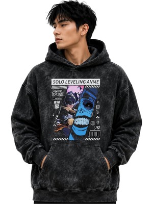 Sevbano Solo Leveling Arise Anime Baskılı Unisex Oversize Yıkamalı Premium Hoodie Sweatshirt