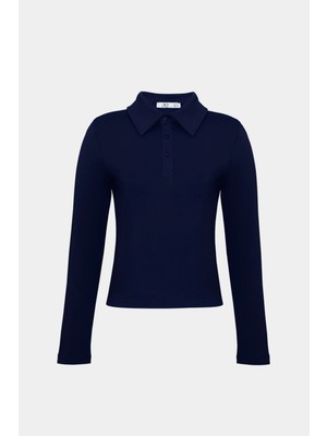 Açelya Okcu Premium Polo Yaka Vatka Detaylı Pamuklu Fit Tişört