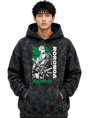 Sevbano Roronoa Zoro One Piece Anime Baskılı Unisex Oversize Yıkamalı Premium Hoodie Sweatshirt