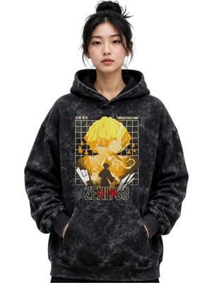 Sevbano Zenitsu Agatsuma Anime Baskılı Unisex Oversize Yıkamalı Premium Hoodie Sweatshirt