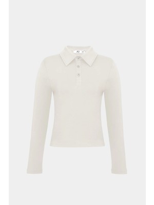 Açelya Okcu Premium Polo Yaka Vatka Detaylı Pamuklu Fit Tişört