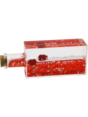Aesco Kırmızı Su Kalp - Yıldız Dikdörtgen Mika Şişe Yüzen Batmayan Dekoratif Biblo AKVARYUM4.2X6.4X17CM