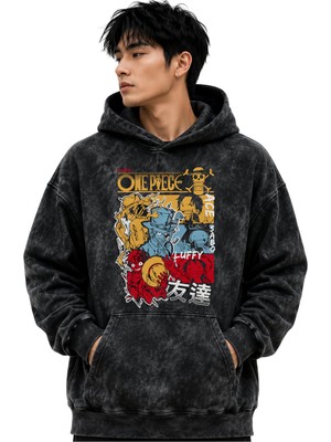 Sevbano One Piece Karakterler Anime Baskılı Unisex Oversize Yıkamalı Premium Hoodie Sweatshirt