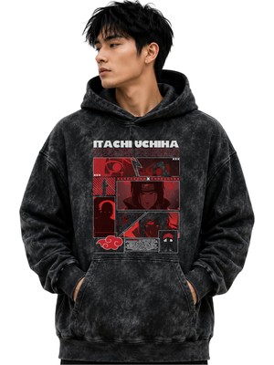 Sevbano Itachi Uchiha Naruto Anime Baskılı Unisex Oversize Yıkamalı Premium Hoodie Sweatshirt