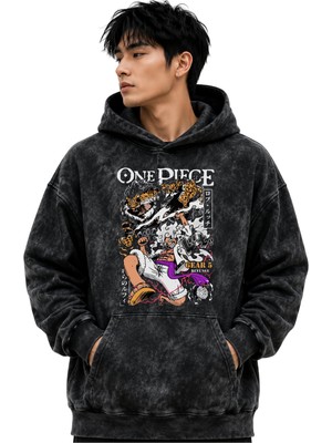 Sevbano Monkey D. Luffy Gear 5 One Piece Anime Baskılı Unisex Oversize Yıkamalı Premium Hoodie Sweatshirt