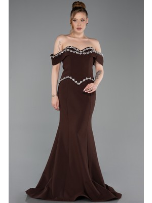 Abiyefon Taş Işlemeli Peplum Uzun Balık Abiye Elbise ABU6198