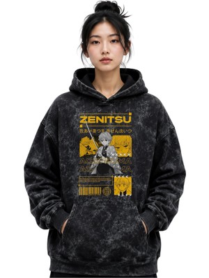 Sevbano Zenitsu Agatsuma Kimetsu No Yaiba Anime Baskılı Unisex Oversize Yıkamalı Premium Hoodie Sweatshirt