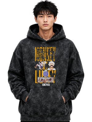 Sevbano Monkey D. Luffy One Piece Anime Baskılı Unisex Oversize Yıkamalı Premium Hoodie Sweatshirt