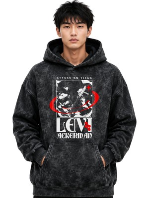 Sevbano Levi Ackerman Attack On Titan Anime Baskılı Unisex Oversize Yıkamalı Premium Hoodie Sweatshirt