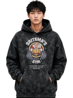 Sevbano One Punch Man Saitama Fitness Bodybuilding Anime Baskılı Unisex Oversize Yıkamalı Hoodie Sweatshirt