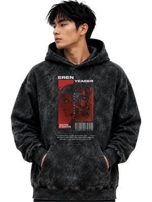 Sevbano Eren Yeager Attack On Titan Anime Baskılı Unisex Oversize Yıkamalı Premium Hoodie Sweatshirt