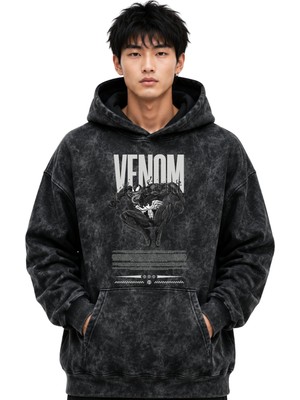 Sevbano Venom Kahraman Baskılı Unisex Oversize Yıkamalı Premium Hoodie Sweatshirt