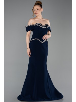 Abiyefon Taş Işlemeli Peplum Uzun Balık Abiye Elbise ABU6198
