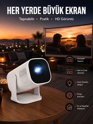 Aesco Akıllı Projeksiyon Powerbankli Taşınabilir Sinema Projektörü 4K Hd Kaliteli Yeni Nesil