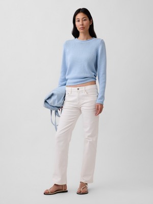 Gap Kadın Beyaz Mid Rise Relaxed Straight Jean Pantolon