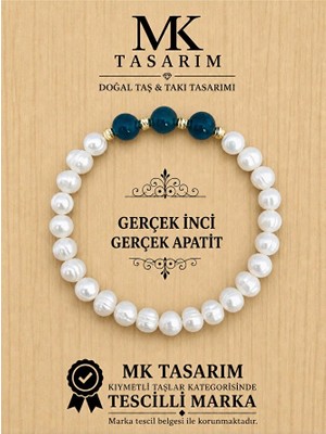 Mk Tasarım Gerçek Inci Gerçek Apatit Bileklik MK.7000.839- Rahatlık-Dinginlik-Enerji- Stres Bilekliği