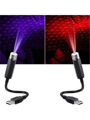 OEM Upway USB Lazer Yıldız Projektörü 2 Adet Kırmızı Mor Gece Lambası Oto Aksesuarı