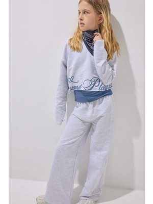 DeFacto Pamuklu Regular Fit Crop Sweatshirt İç Atlet Geniş Paça Eşofman Altı 3'lü Takım Kız Çocuk I0856A826AU