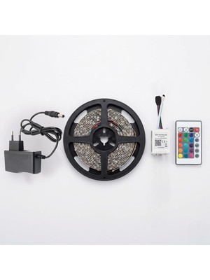 OEM 5 Metre Rgb Şerit LED Tak Çalıştır Hazır Set, 2835 Çipli, IP20 Silikonsuz, Adaptör ve Kumanda Dahil, Iç Mekana Uygun, 16 Renk, Kumandalı | Cata