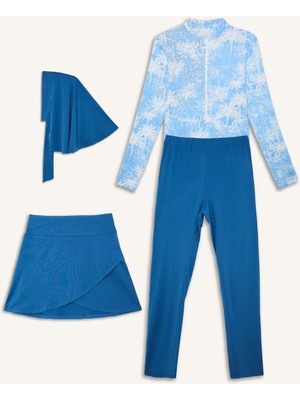 DeFacto Regular Fit Palmiye Desenli 4'lü Burkini Mayo G7444AX26HS