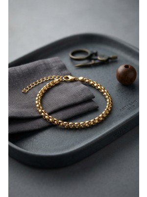 Clariss 316L Çelik Gold Renk Box Zincir Model Erkek Bileklik