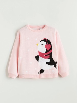 Lc Waikiki Yeni Sezon Penguen Desenli Kız Çocuk Triko Kazak