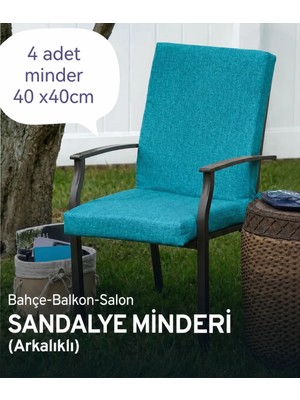 Ayzen Home 4 Adet 40X40CM Bahce ve Salon Takımı Için Bağcıklı Arkalıklı Sandalye Minderi