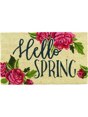 Mey İthalat Dıı Doğal Hindistan Cevizi Rengi Paspas, Dekoratif Hello Mat, Hello Spring, 18X30