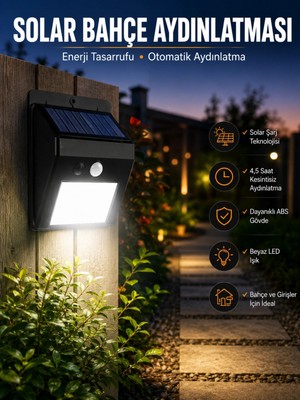 Marsilyan Solar Lamba Giriş, Bahçe Yol Avlu Hareket Sensörlü LED Parlak Gece Su Geçirmez