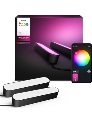 Mey İthalat Philips Hue Play Pack Ambiance Beyaz ve Renkli, Siyah, 2.6.6W Temel Paket Kiti, Alexa, Google Assistant ve Apple Homekit ile Çalışır