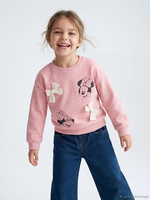 Lc Waikiki Yeni Sezon Minnie Mouse Baskılı Kız Çocuk Kalın Sweatshirt