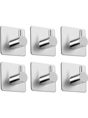 Mey İthalat Deltahome Paslanmaz Çelik 6 Adet Topuzlu Banyo Askısı Havluluk Havlu Askılık Inox - Kendinden Yapışkanlı
