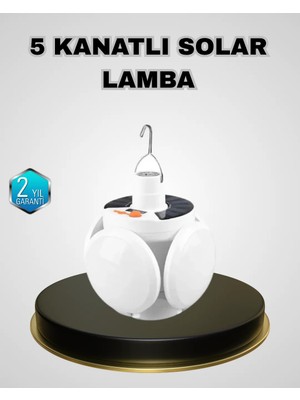 Zenviaa 5 Kanatlı Solar Kamp Lambası – USB Şarjlı, Taşınabilir, IP65 Su Geçirmez Bahçe Lam