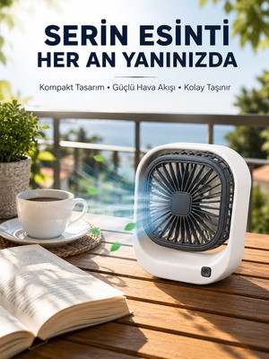Zenvia Taşınabilir Şarjlı Masa Fanı Sessiz ve Güçlü Fan Sistemli