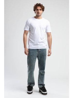 Ecko Unltd. JOHNSON Beyaz Bisiklet Yaka Baskılı Standard Fit Erkek Tshirt