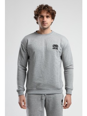 Eastsıde Gri Bisiklet Yaka Nakışlı Loose Fit Erkek Sweatshirt