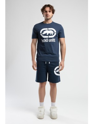 Ecko Unltd. TRINITY Lacivert Örme Şort Nakışlı Standard Fit Erkek Örme Şort