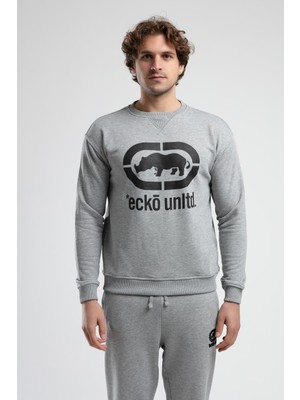 Ecko Unltd. LIBERTY Gri Bisiklet Yaka Baskılı Loose Fit Erkek Sweatshirt