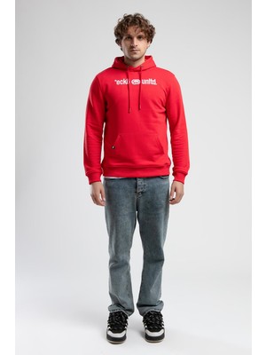 Yorker Kırmızı Sweatshirt Nakışlı Loose Fit Erkek Sweatshirt