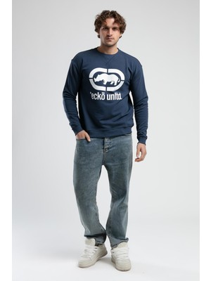 Lıberty Lacivert Bisiklet Yaka Baskılı Loose Fit Erkek Sweatshirt