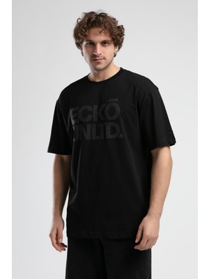Ecko Unltd. ASTORIA Siyah Bisiklet Yaka Baskılı Oversize Erkek Tshirt