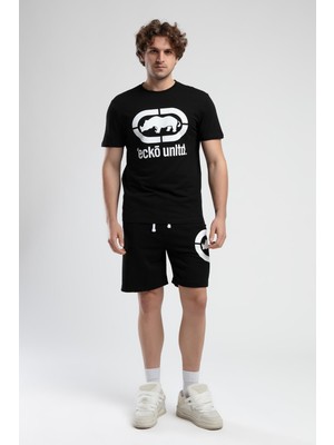 Ecko Unltd. TRINITY Siyah Örme Şort Nakışlı Standard Fit Erkek Örme Şort
