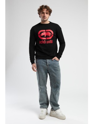 Lıberty Siyah Bisiklet Yaka Baskılı Loose Fit Erkek Sweatshirt
