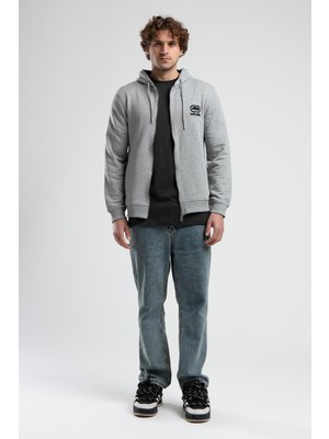 Maıden Gri Kapüşonlu Nakışlı Standard Fit Erkek Sweatshirt