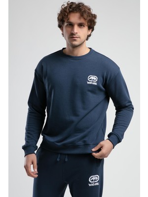 Eastsıde Lacivert Bisiklet Yaka Nakışlı Loose Fit Erkek Sweatshirt