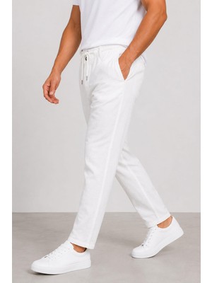 Yazı Keten Erkek Beli Bağlamalı Casual Jogger Pantolon 7734