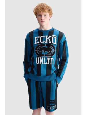 Ecko Unltd. Hunter Loose Fit Bisiklet Yaka Nakışlı-Baskılı %100 Pamuk Erkek Siyah-Lacivert Sweatshirt