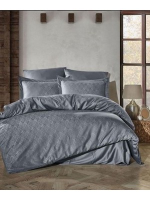 TeknoKapsül Şaheser Home Collection Jakarlı Saten Çift Kişilik Nev Takımı Harley A.gri