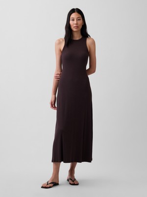 Gap Kadın Kahverengi Modern Fitilli Shelf-Bra Maxi Elbise