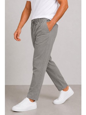 Yazı Keten Erkek Beli Bağlamalı Casual Jogger Pantolon 7734